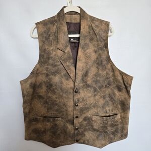 THE LEATHER RANCH MENS VEST RODEO COUNTRY WESTERN COWBOY STAGECOACH BROWN (4X)
